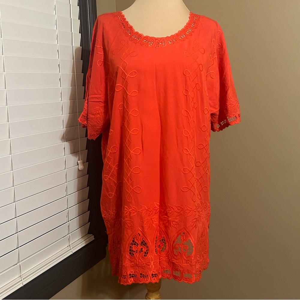 Bali Emerald Women's Orange Embroidered Top One Size
